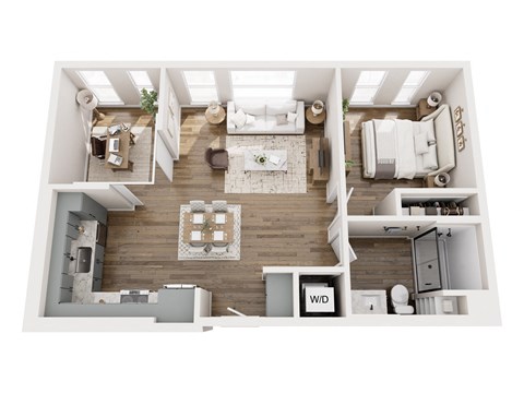 Floor plan for 1 bed, 1 bath, 769 sqft